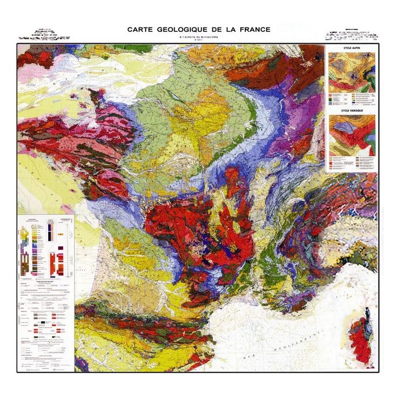 POSTER CARTE GEOLOGIQUE LA FRANCE A PLAT 118 CM X 124 CM | Cartotheque.com